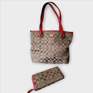 Coach Matching Set, Signature Khaki Tote And Wallet